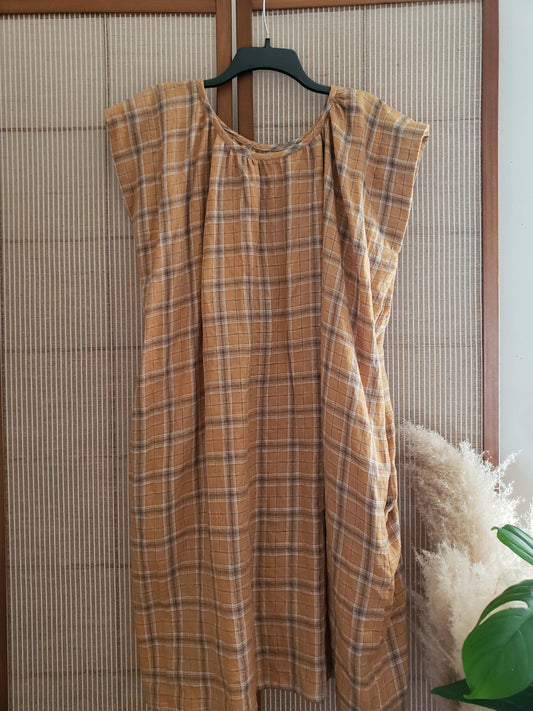 Sleeveless Mustard Plaid Photinia Dress (Zero Waste)